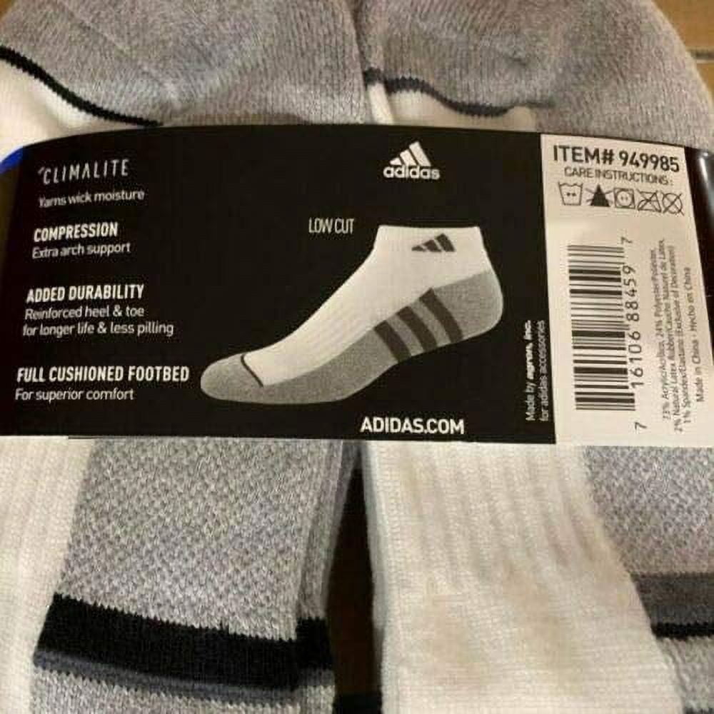 Adidas Men's Low Cut Sock (6 Pair), 6Count, Fits Shoe Size 6-12, White