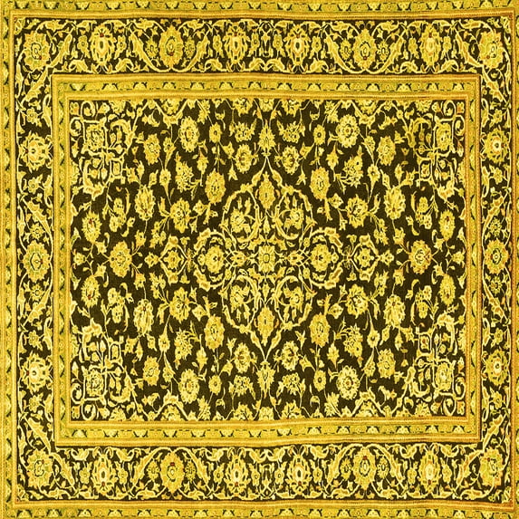 Ahgly Company Machine Washable Indoor Square Persian Yellow Traditional Area Rugs, 5' Square