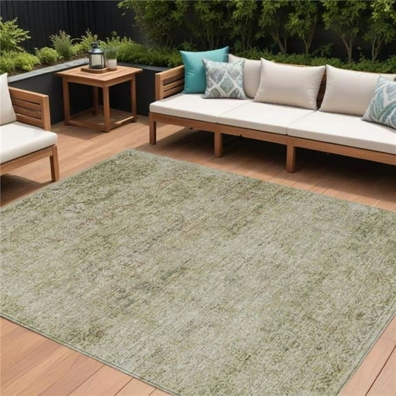 HomeRoots 631609 9 x 12 ft. Sage & Beige Abstract Washable Indoor & Outdoor Rectangle Area Rug