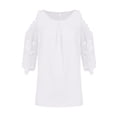 thumbnail image 4 of Okbop Sparkly Tops for Women,O Neck Lace Off Shoulder Leisure Commuting Home Fashion Top Short Sleeve Blouses for Women Western Shirts for Women, 4 of 4