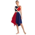 thumbnail image 4 of iEFiEL Womens Asymmetrical Praise Dance Dress Long Sleeve Overlay Choir Worship Costume Church Liturgical Dancewear Navy Blue&Red XL, 4 of 7