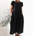 thumbnail image 2 of 2025 Robe Midi d'Été Confortable et Ample pour Femmes avec Fente, Couleur Unie, Manches Courtes, Jolies Robes de Cocktail pour Femmes, Longue Robe, 2 of 6