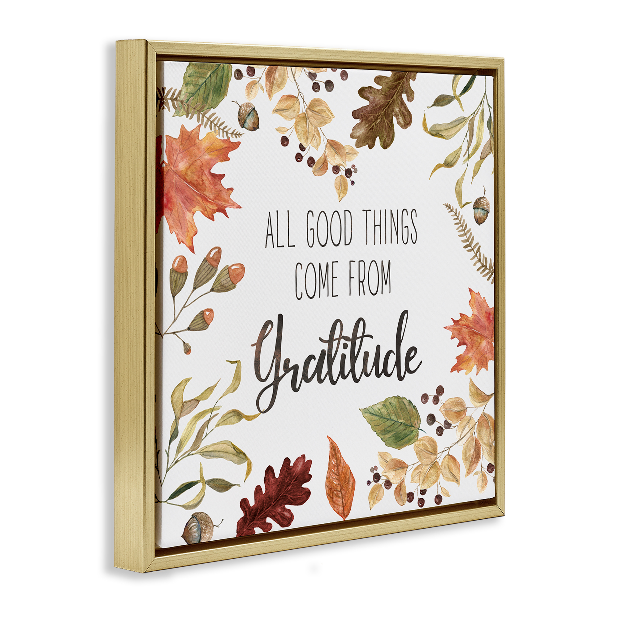 Stupell Industries All Good Things Graditude Botanical & Floral Painting Gold Floater Framed Canvas Art Prints Wall Art, 25 x 25