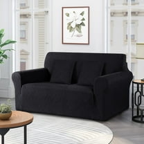 Timeles 1 Piece Stretch Loveseat Sofa Covers Non Slip Couch Covers Soft Jacquard Sofa Slipcover Washable Furniture Protector with 2 Throw Pillow Covers (2 Seater, Black)