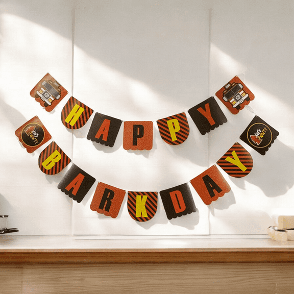 2-Piece "Happy Barkday" Banner – Firefighter-Themed Dog Birthday Party Decoration