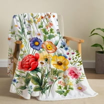 Floral Blanket Vintage Flowers Blanket Butterfly Wildflowers Throw Blanket Soft Cozy Flannel Fleece Throw Blanket Colorful Daisy Plants Throw Blanket for Couch Sofa Bed, 50"×60"