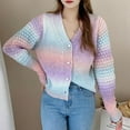thumbnail image 2 of Womens V Neck Long Sleeve Open Front Tie Dye Sweaters Casual Colorful Cardigan Button Down Sweater Knit Tops, 2 of 6