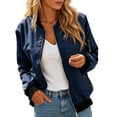 thumbnail image 2 of Bomber Jacket Women Fall Lightweight Long Sleeve Relaxed Fit Casual Zip Up Jackets Outerwear with Pockets, 2 of 6