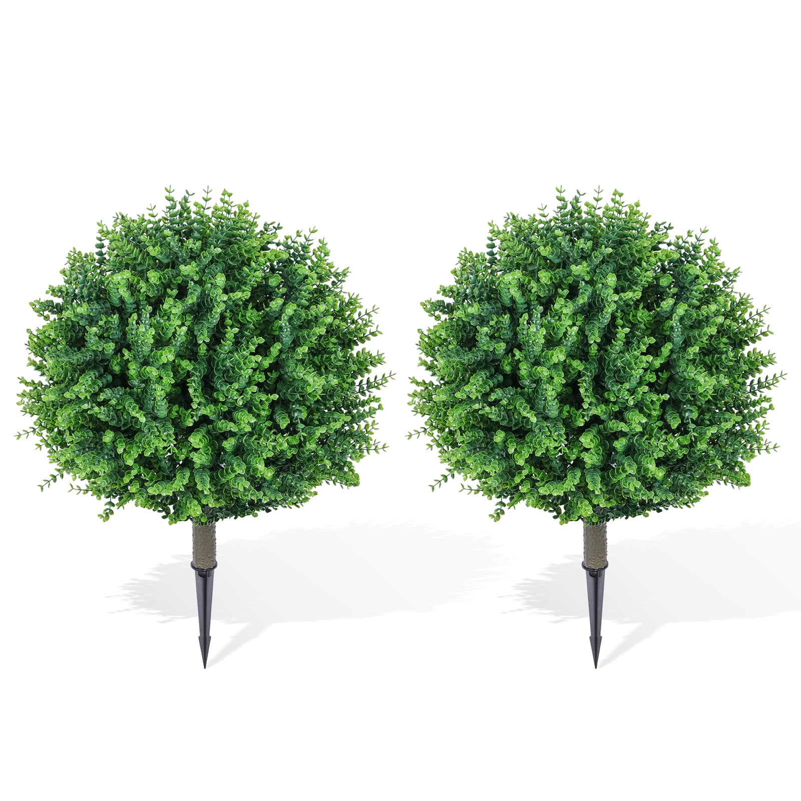 24" Artificial Topiary Ball Trees, Outdoor Artificial Shrubs Faux Bushes UV Resistance Greenery Fake Plants Tree with Ground Spike for Garden Porch Patio Indoor Decoration (2 Pack)