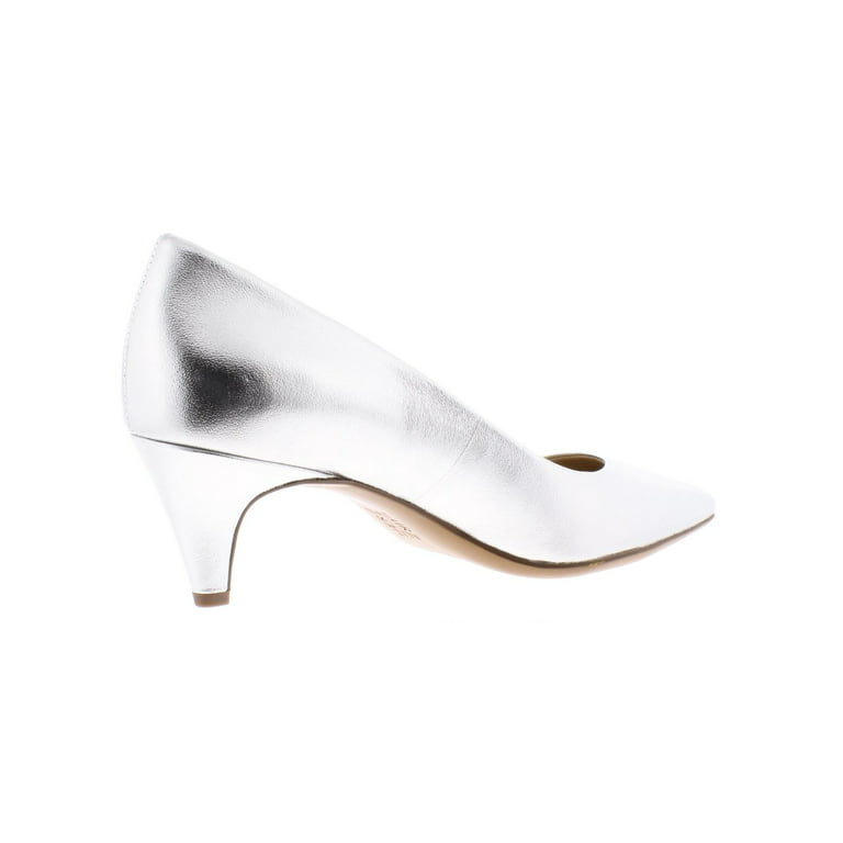Silver Metallic Point Toe Pu Mid Heeled Courts