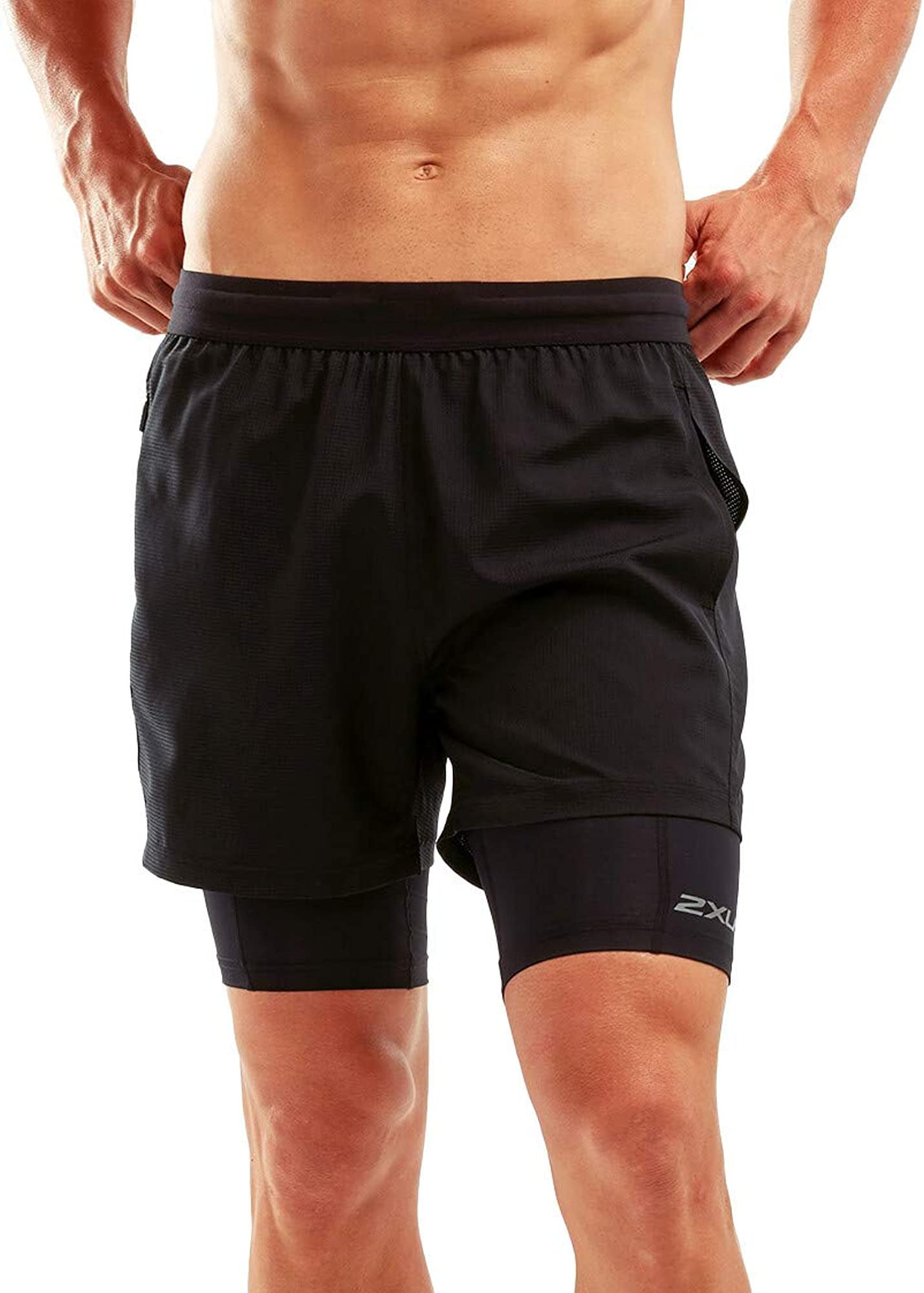 Black 2XU Mens XVENT 7" 2 in 1 Compression Shorts Pants Trousers Bottoms 