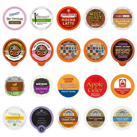 Coffee, Tea, Cider, and Hot Chocolate Single Serve Cups For Keurig Kcups Brewers, Variety Pack Sampler (Mix, 20) Mix 20