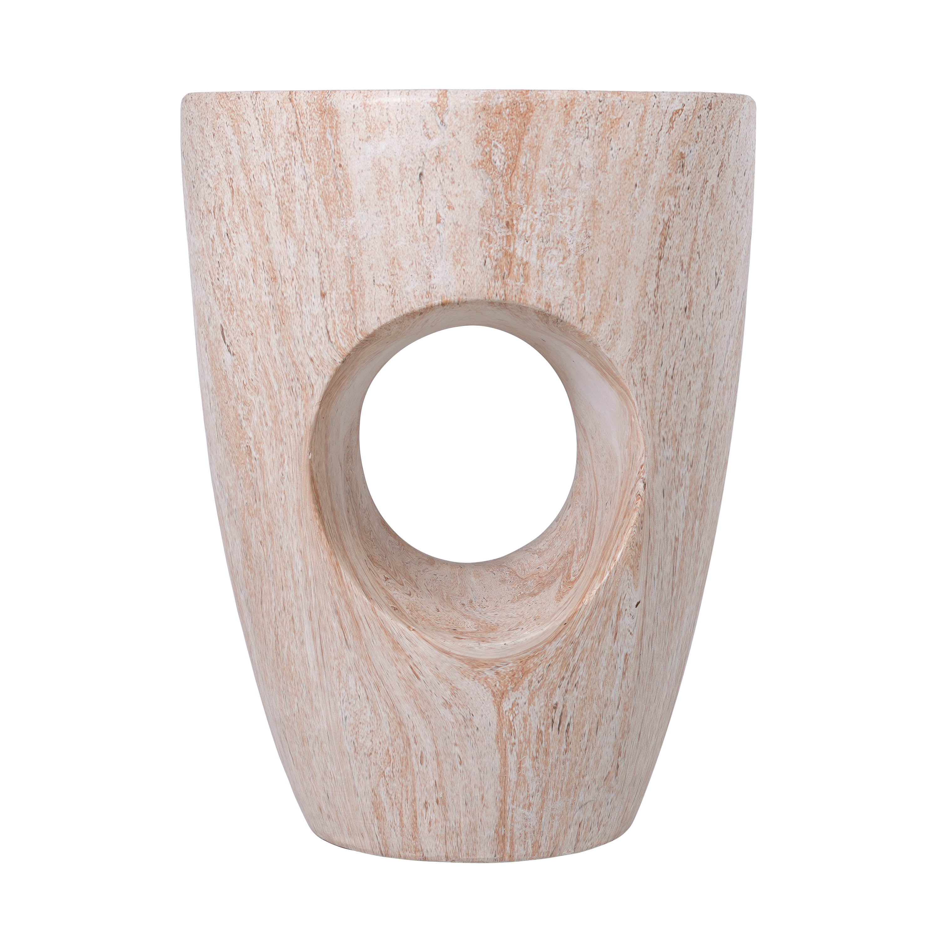 Round MGO Side Table 14.96 Inch, Faux Marble Outdoor Garden Stool and Indoor End Table, No Assembly Required, Beige Marble