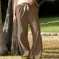 thumbnail image 2 of Lenpel Wide Leg Pants for Women Elastic High Waisted Drawstring Cotton Linen Pants Casual Palazzo Trousers with Pockets, 2 of 7
