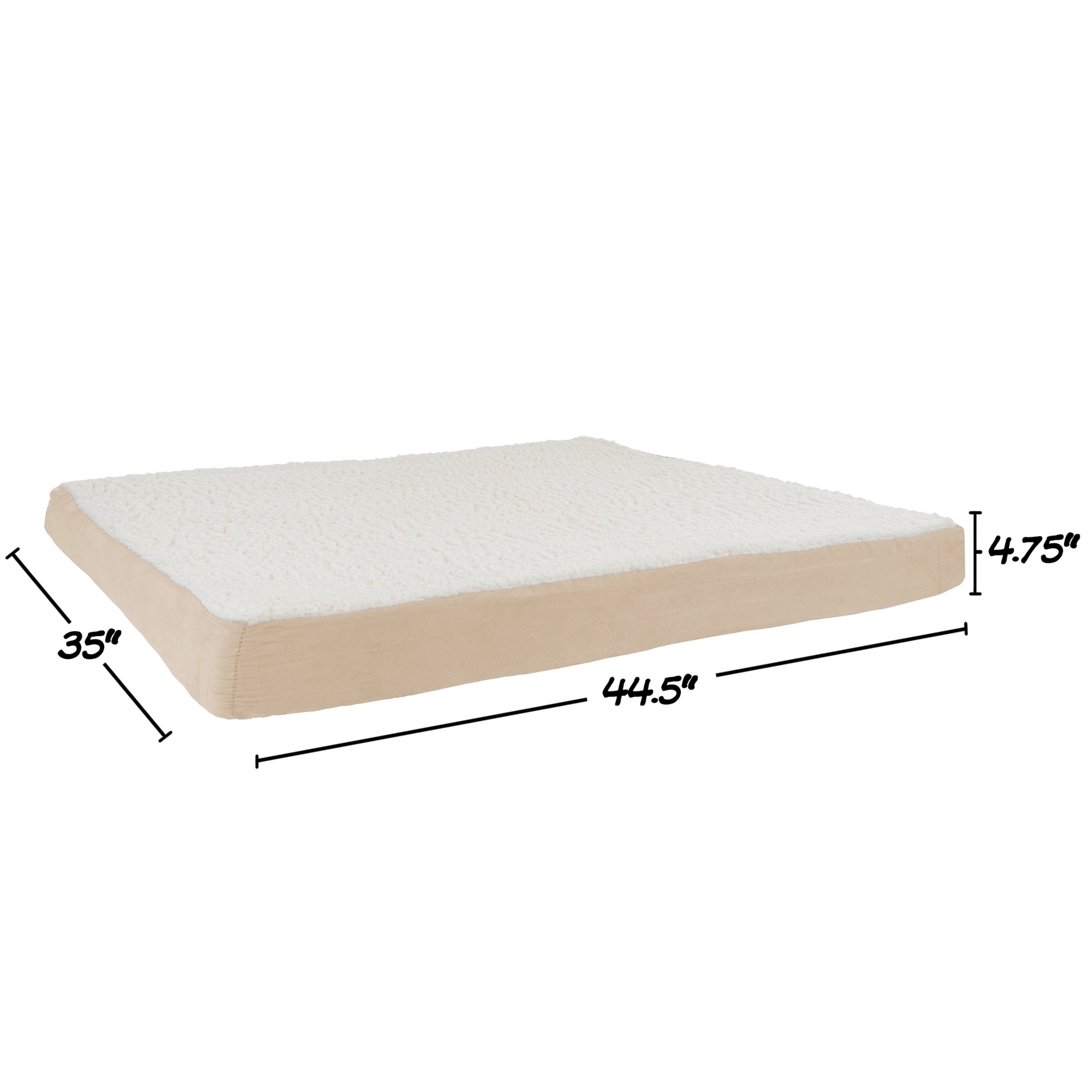 PETMAKER 44x35 Orthopedic Dog Bed with Memory Foam and Sherpa Cover, Tan