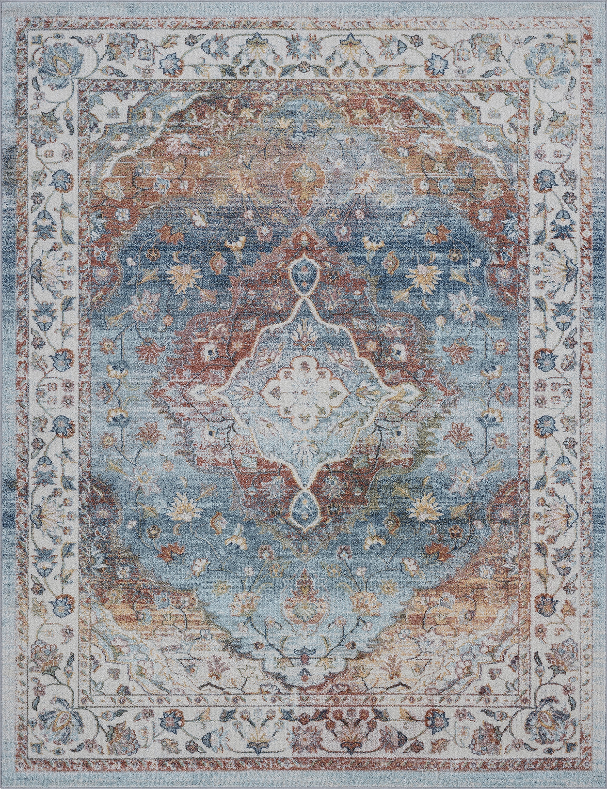 Traditional 5x7 Area Rug (5'3'' x 7'3'') Oriental Cream, Gray Living Room Easy to Clean
