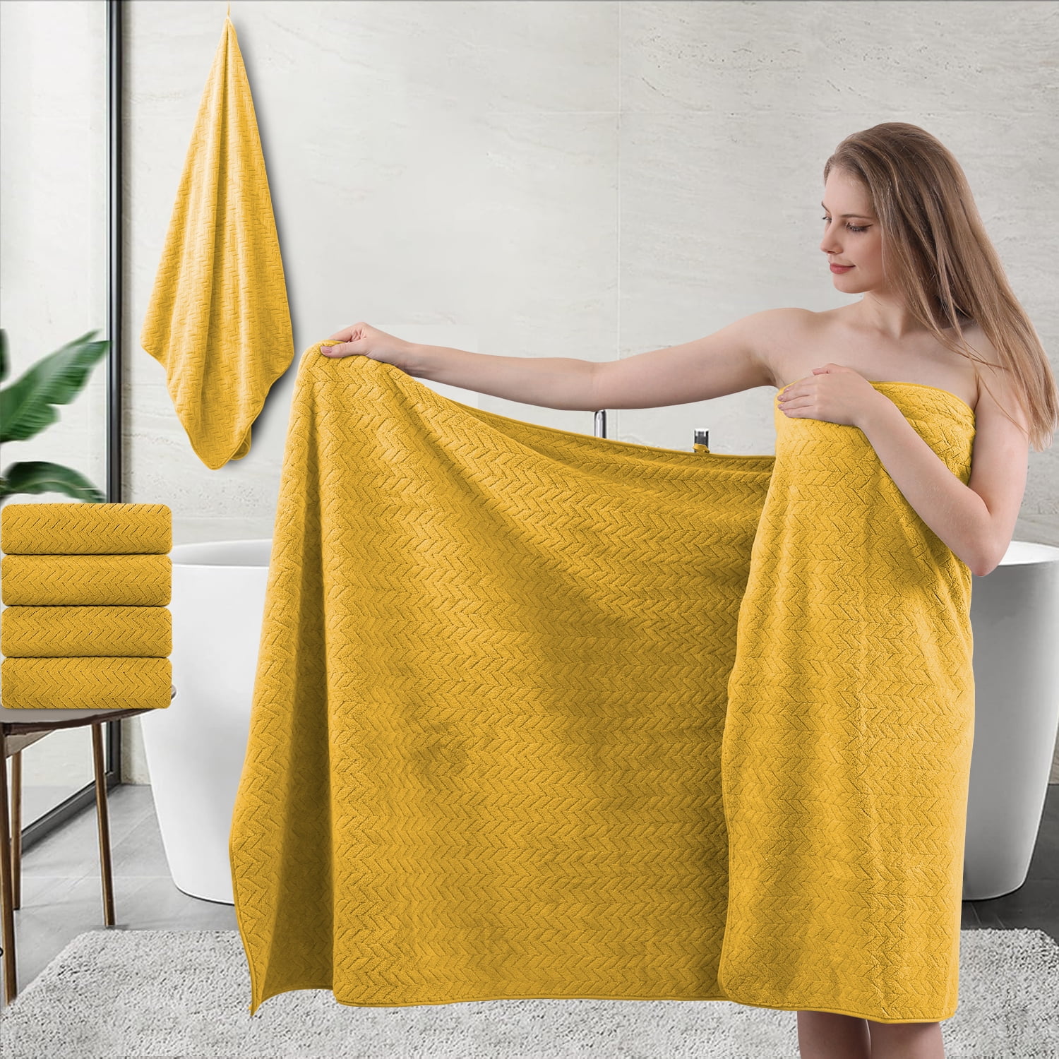 Beartech 3 Pack Microfiber Bath Towel Set Soft & Quickly Dry Bathroom Towel,Super absorbent Plush Bath Sheet Towel Oversized Towels Hotel Shower Towel-Ginger