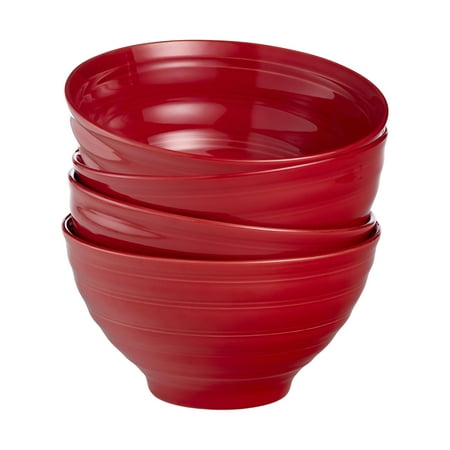 Woven Paths Red Farmhouse Stoneware Bowls, Set of 4