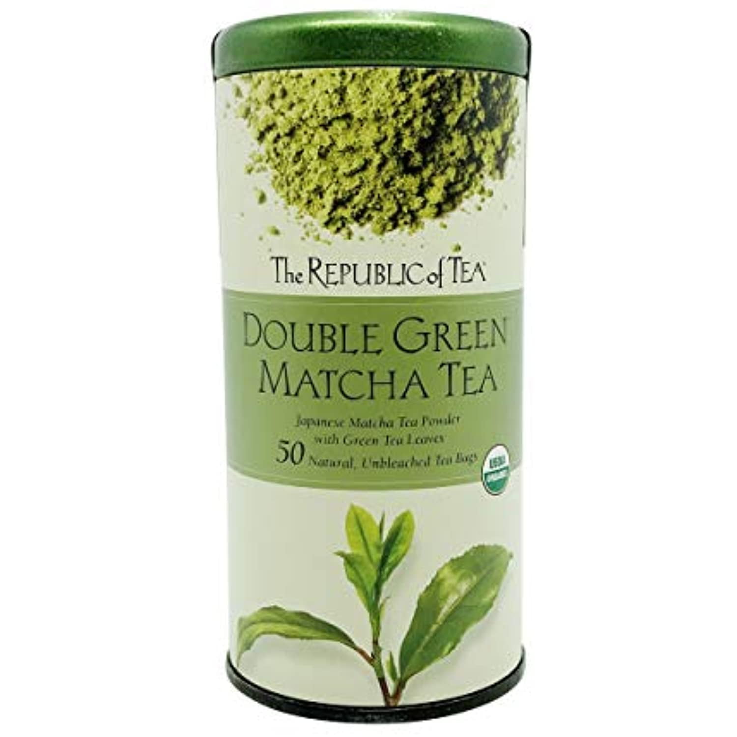 The Republic Of Tea Double Green Matcha, Gourmet Blend Of Organic Green Tea And Matcha Powder, 50 Count