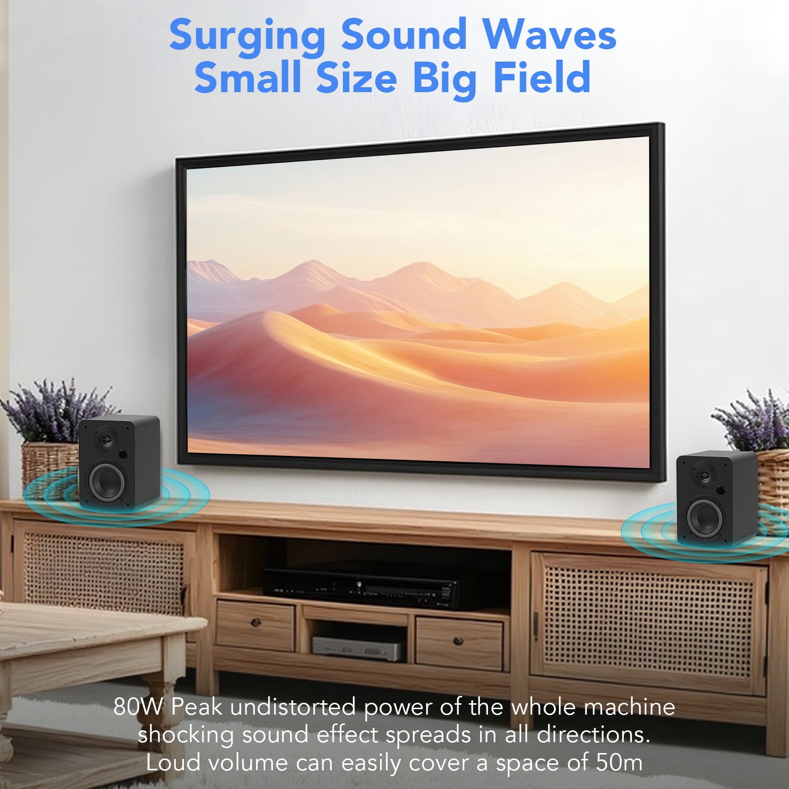 80W Active Bookshelf Speakers, Record Player Speakers with 4 Inch Woofer, Stereo Studio Monitor Speakers, Bass & Treble Adjust TV Speakers with USB/Optical/AUX Input for PC, Black