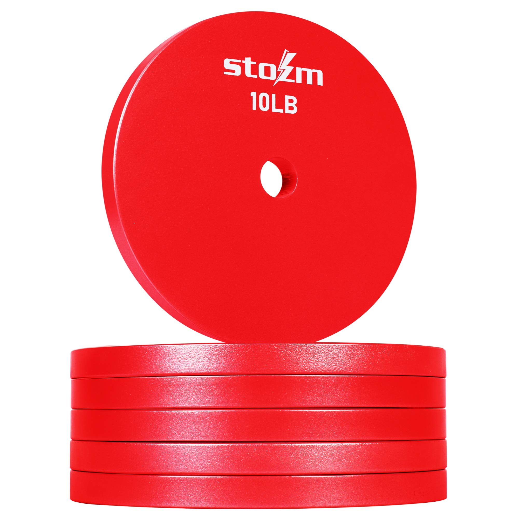 STOZM Solid Steel Weight Training Plates 1 Inch, 6 x 10 lbs. Set (Red