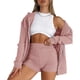 thumbnail image 1 of Conjunto de pantalones cortos con capucha y cremallera, manga larga, poliéster, transpirable, conjunto de salón de 2 piezas para mujer para correr, color rosa XL, 1 of 5