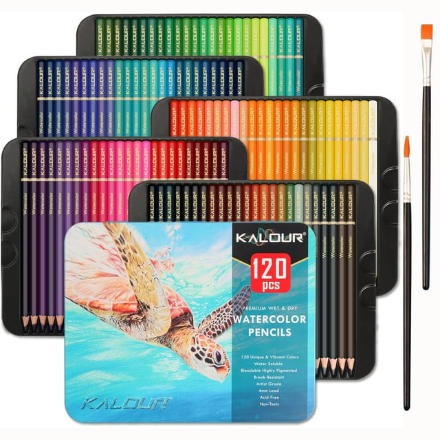 Lápices de acuarela KALOUR, 120 colores, mezclables en seco y húmedo