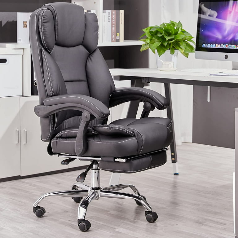 Reclining Office Chair, Executive Office Chair with Footrest, PU Leather Office Chair, Ergonomic High Back Office Chair with Armrests, Adjustable