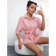 thumbnail image 6 of Katigan Womens Collar Casual Striped Short Sleeve Pants Set Two Piece Lounge Wear Summer Outfit Red Suit XS, 6 of 7