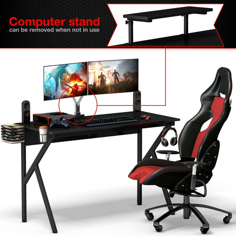 Gymax Gaming Desk Computer Desk PC Table Workstation with Cup Holder Headphone Hook