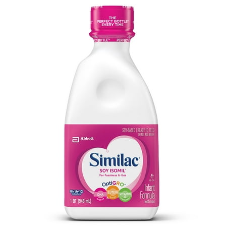 Similac Soy Isomil For Fussiness and Gas Infant Formula with Iron Baby Formula 1 qt Bottles (Pack of (Best Formula For Spit Up And Gas)