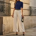 thumbnail image 7 of JoveMarine Women's Slim Fit Solid Color Top Sexy Fitted Blouse Casual Short Sleeve Shirt for Daily Wear Spring/Summer Navy XL, 7 of 7