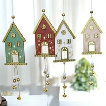 ABPWLY Home Christmas Wooden House Hanging Ornament Green White Pink Red 13x7 cm Long Tree Window Display Holiday Decoration Bedroom Decor