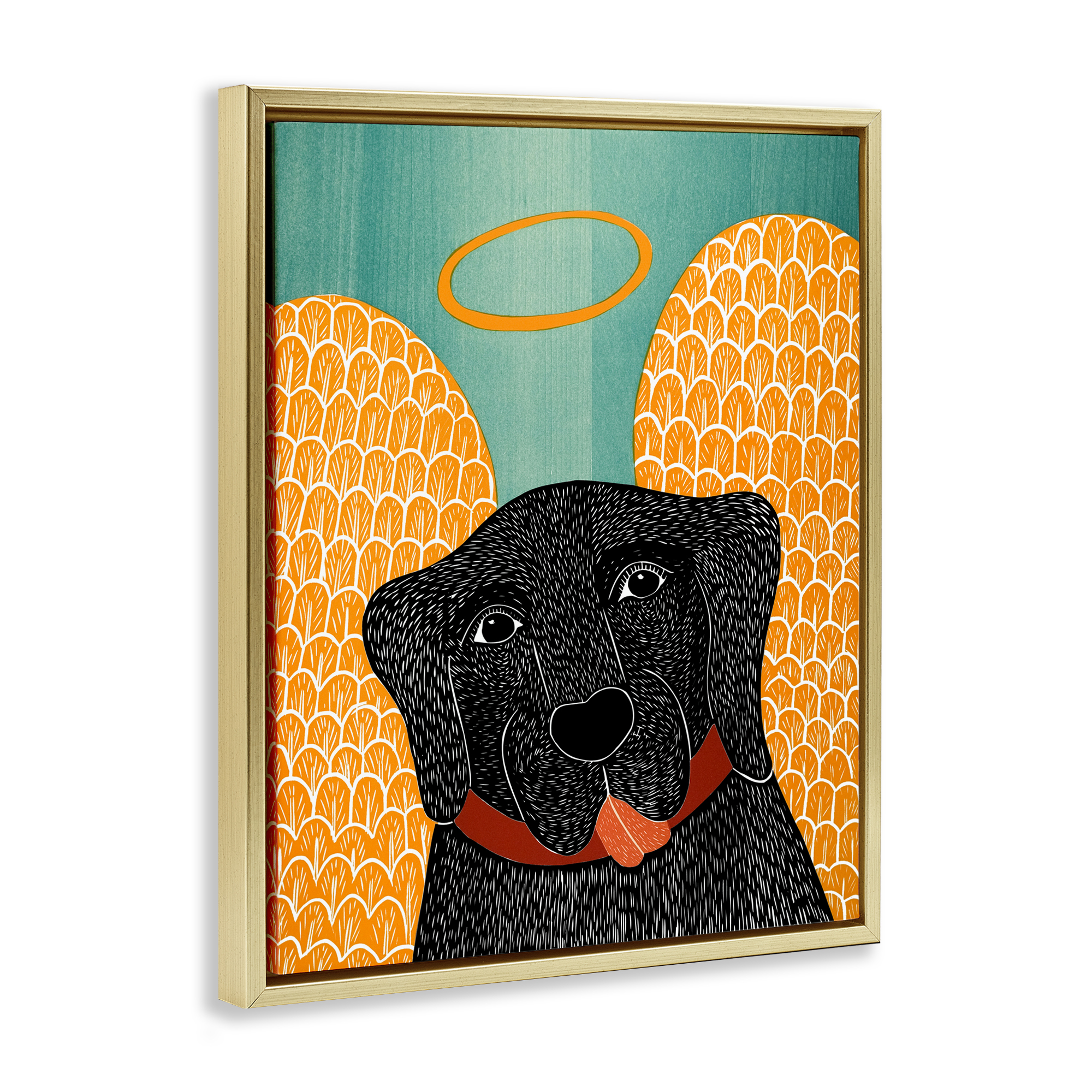 Dog Angel with Yellow Wings Gold Framed Floater Canvas Wall Art, design by Stephen Huneck