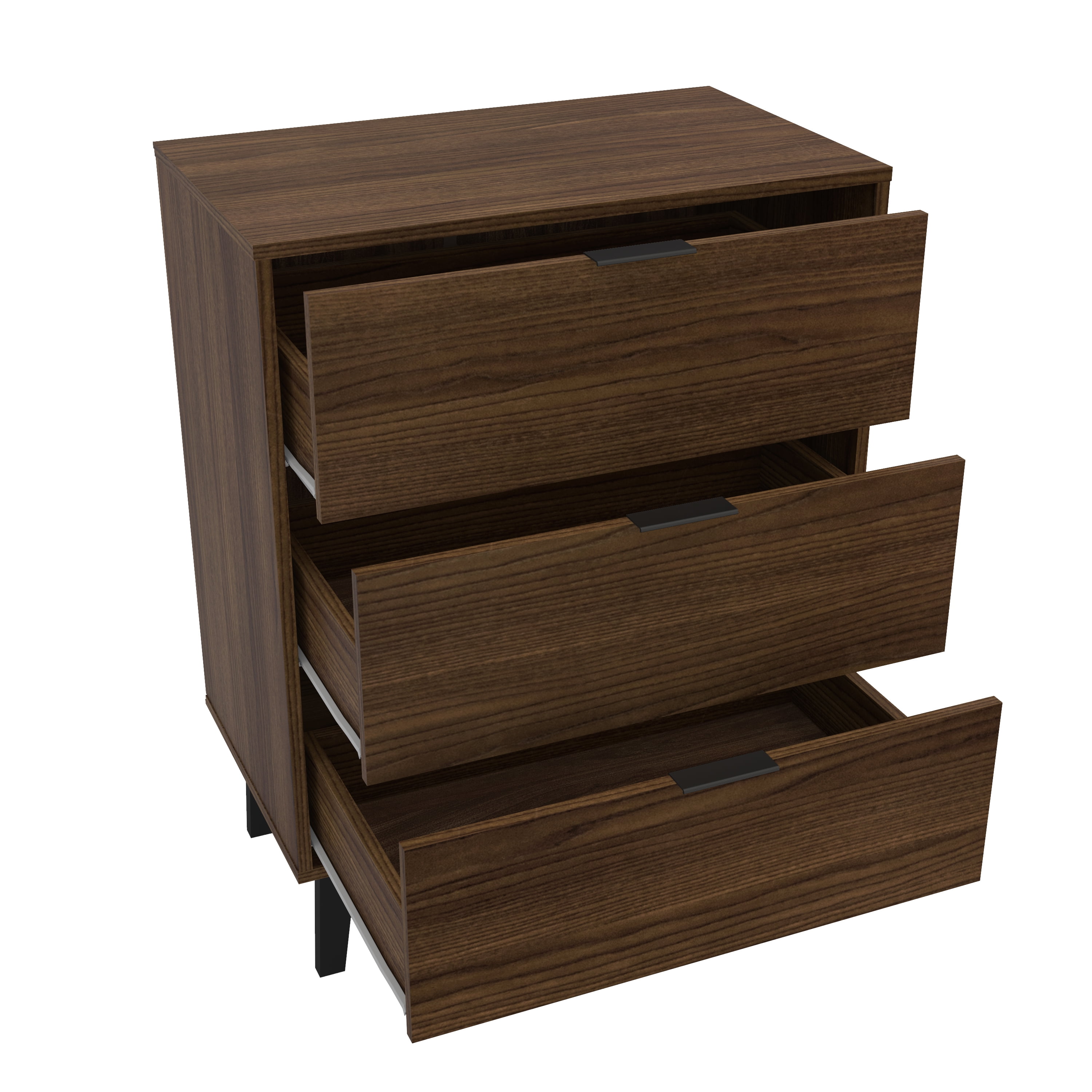 Polifurniture Victoria Modern 3 Drawer Wood Dresser, Walnut