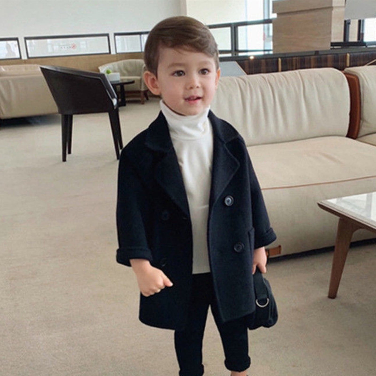 nsendm Big Kid outerwear Toddler Puffy Jacket Notched Boys Coat Girls Collar Jacket Baby Breasted Wool Elegant Double Coat Coat Kids 7t Boys Clothes Black 18 24 Months Walmart