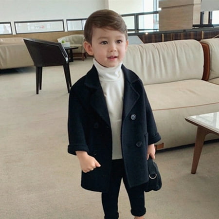 

ZMHEGW Jacket For Toddler Baby Girls Boys Plaid Elegant Notched Collar Double Wool Trench Kid Coats