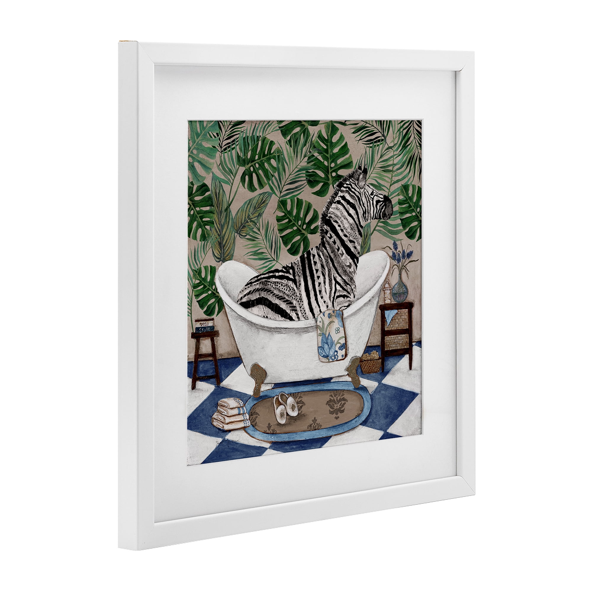 Stupell Industries Zebra in Tropical Bathtub White Framed Print Under Glass, design by Janet Tava