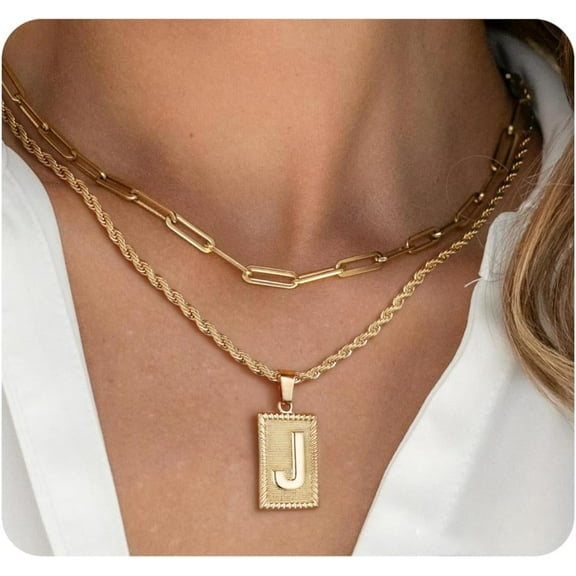 Initial Necklaces for Women - Chunky 14K Gold Layered Paperclip Chain Letter Necklace, Gold Initial Necklace for Women, Layering Necklace Gold Jewelry for Women