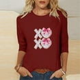 thumbnail image 3 of Yteetum Valentine's Day 3/4 Sleeve Tops for Women Oversized Crewneck Valentines Graphic Print Short Sleeve T Shirt Womens Casual Solid Round Neck Loose Comfy Three Quarter Sleeve Shirt Spring Clothes, 3 of 6