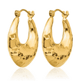 thumbnail image 3 of 14K Solid Yellow Gold Hammered Oval Medium Hoop Earrings, 3 of 10