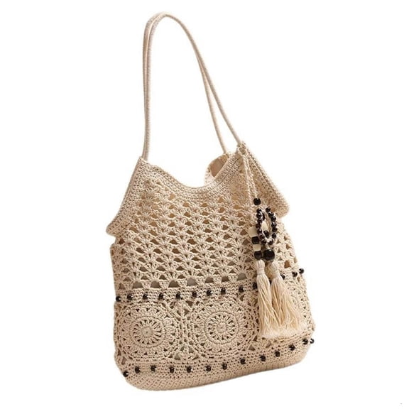 Bohemian Crochet Shoulder Bag for Women Handbag Summer Beach Bag with Tassels