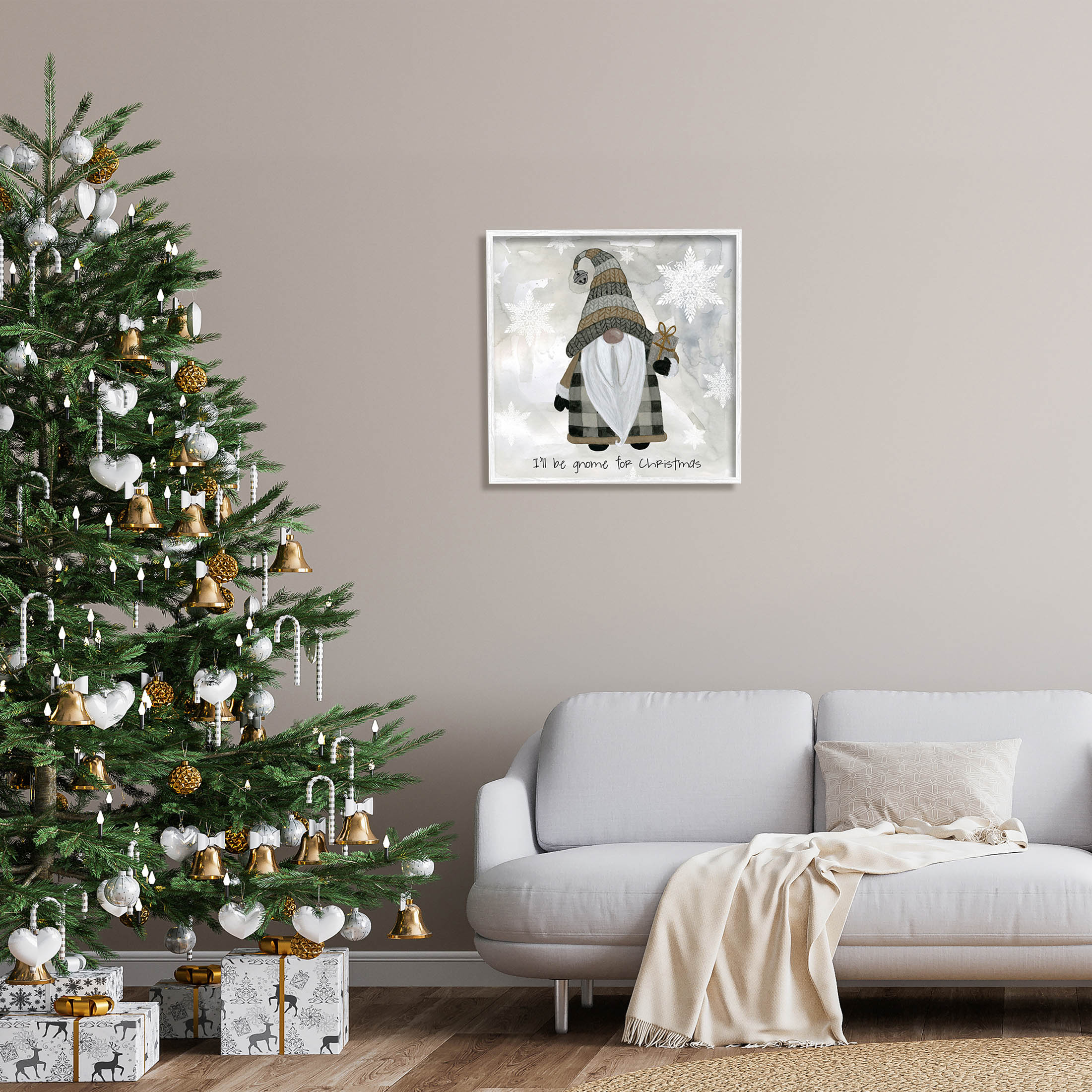 Stupell Industries Gnome For Christmas Phrase Graphic Art White Framed Art Print Wall Art, Design by Livi Finn