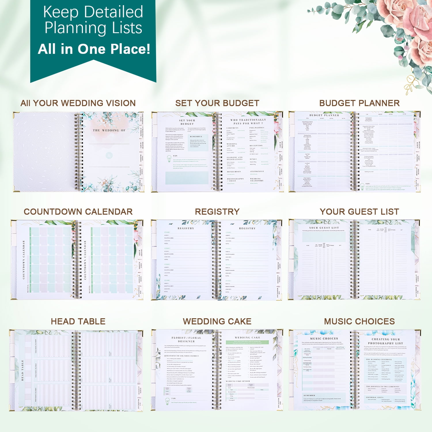 TJT Wedding Planner, 188 Page Wedding Planner and Organizer for Bride, Bridal Planning Binder with Countdown Calendar Gifts
