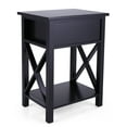 thumbnail image 5 of Set of 2 Wooden Nightstand, X-Shaped Sofa Side Table End Table with Drawer and Open Shelf, Bedroom Living Room Furniture, Black, 5 of 14