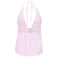 thumbnail image 4 of DHFJKG Women's Sexy Halter Backless Tank Top Striped Deep V Neck Lace Up Crop Cami Shirts Summer Beach Vacation Clothes Stylish Tops, 4 of 7