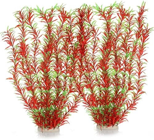 Aquarium Decor Plastic Plants Extra Large 21 Inches Artificial Fish Tank Plants Tall Fish Tank Decorations (Wine 2pcs)