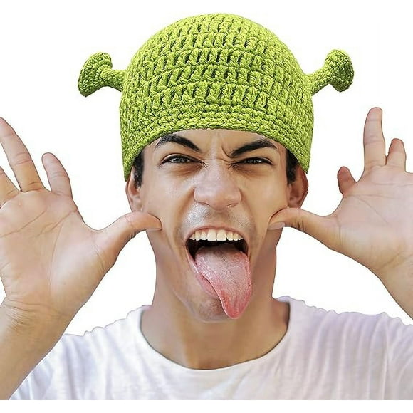 Shrek Hats with Ears, Adult Cosplay Prop Halloween Cosplay, Green Beanie Hat Gifts