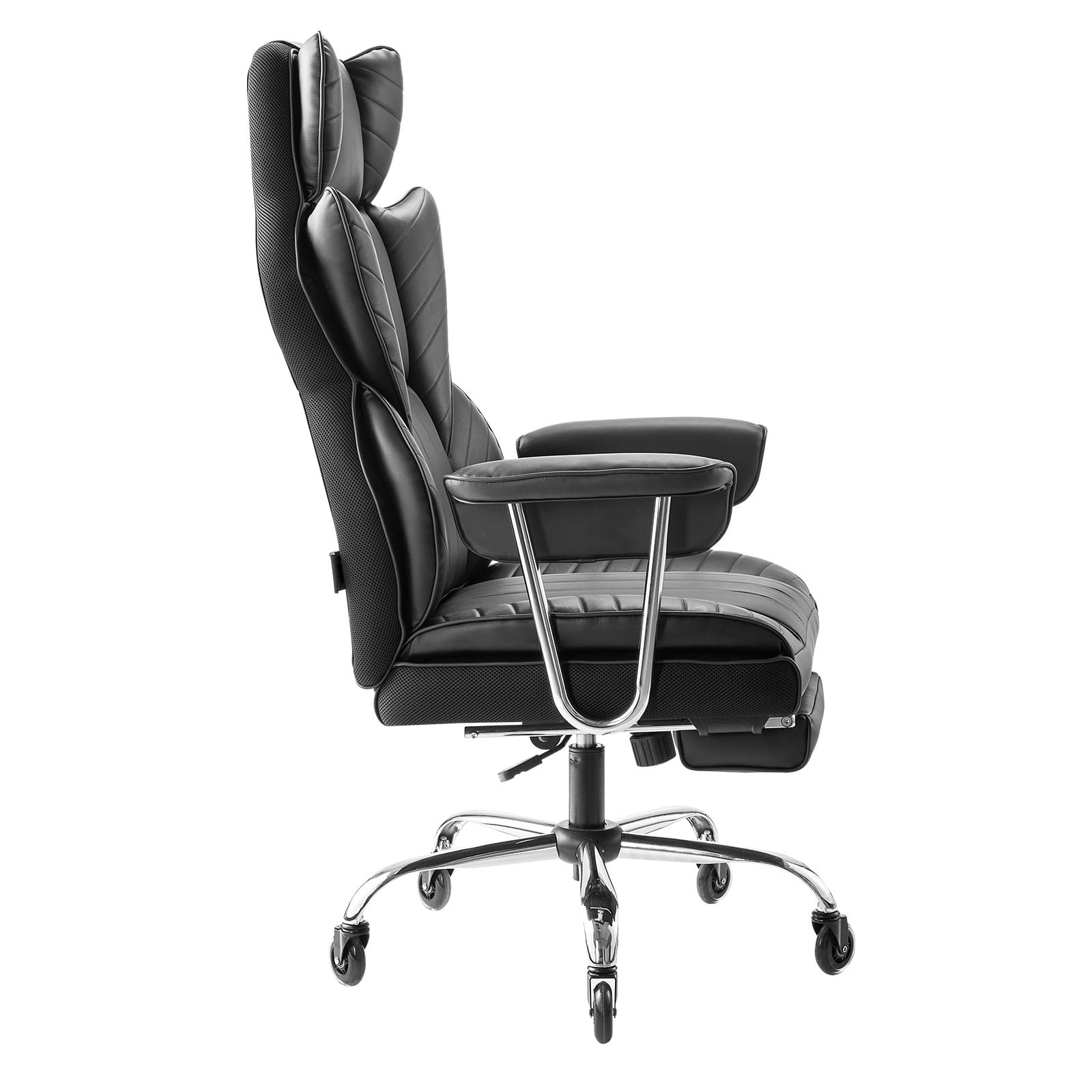 KFFKFF Managerial Office Seating, Tall Backrest Chair with Retractable Footrest and Detachable Armrests, Comfortable Workstation Chair , PU Leather Revolving Mobility Chair, Black