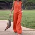 thumbnail image 2 of QATAINLAV Women Linen Vest Set Casual Sleeveless V Neck Button Down Tops and Wide Leg Suit Pants with Pocket 2 Piece Outfits, Orange, M, 2 of 10